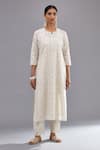 KORA_Off White Kurta And Dupatta  Cotton & Sequins Straight Pant Set  _Online_at_Aza_Fashions