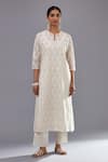 KORA_Off White Kurta And Dupatta  Floral & Sequins Straight Pant Set  _Online_at_Aza_Fashions