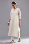 Buy_KORA_Off White Kurta And Dupatta  Floral & Sequins Straight Pant Set  _Online_at_Aza_Fashions