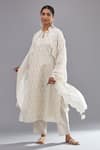 KORA_Off White Kurta And Dupatta  Floral & Sequins Straight Pant Set  _at_Aza_Fashions