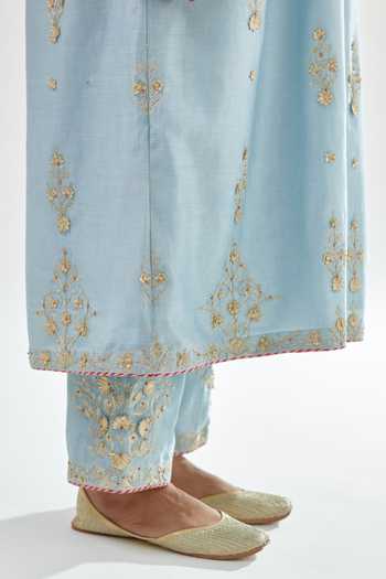 Shop_Kora_Blue , Chanderi, , Gota Patti, Anarkali Pant Set _Online_at_Aza_Fashions