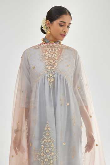 Kora_Blue , Chanderi, , Gota Patti, Anarkali Pant Set _at_Aza_Fashions