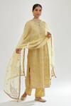 Buy_KORA_Yellow Kurta And Pant Silk Chanderi Embroidery Zari Paisley Set  