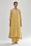 Kora_Yellow , Chanderi, Organza Gota Patti, Embroidery, A-line Kurta Set _Online_at_Aza_Fashions