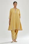 KORA_Yellow Kurta And Salwar Silk Chanderi Embroidery Zari Thread Set  _Online_at_Aza_Fashions