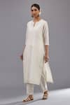 Buy_KORA_Off White Kurta  Silk Chanderi Embroidered Neck Straight Pant Set  _Online_at_Aza_Fashions