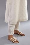 Shop_KORA_Off White Kurta  Silk Chanderi Embroidered Neck Straight Pant Set  _Online_at_Aza_Fashions