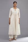 KORA_Off White Kurta  Handspun Handwoven Cotton Chanderi Long Pant Set  _Online_at_Aza_Fashions