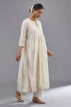 Shop_KORA_Off White Kurta  Handspun Handwoven Cotton Chanderi Long Pant Set  _Online_at_Aza_Fashions