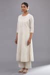 Buy_KORA_Off White Kurta  Handspun Handwoven Cotton Floral Straight Pant Set  _Online_at_Aza_Fashions