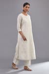 Shop_KORA_Off White Kurta  Handspun Handwoven Cotton Floral Straight Pant Set  _Online_at_Aza_Fashions