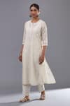 Buy_KORA_Off White Kurta And Dupatta  Cotton Chanderi Straight Pant Set  _Online_at_Aza_Fashions