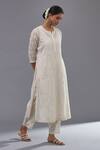 Shop_KORA_Off White Kurta And Dupatta  Cotton Chanderi Straight Pant Set  _Online_at_Aza_Fashions