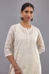 KORA_Off White Kurta And Dupatta  Cotton Chanderi Straight Pant Set  _at_Aza_Fashions