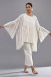 Kora_Off White Cotton Mirrors Round Neck Embroidered Top And Pant Set _Online_at_Aza_Fashions