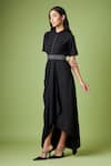 Buy_Aakaar_Black Mohair Crystals Mandarin Collar Draped Dress For Kids_Online_at_Aza_Fashions