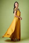 Aakaar_Yellow Matka Silk Embellished Sequin Boat Neck Yoke Maxi Dress _Online_at_Aza_Fashions