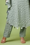 Aakaar_Grey Cotton Jacquard Woven Stripe V Neck Kaftan And Pant Set _Online_at_Aza_Fashions