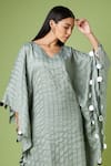 Buy_Aakaar_Grey Cotton Jacquard Woven Stripe V Neck Kaftan And Pant Set _Online_at_Aza_Fashions