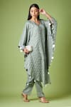 Aakaar_Grey Cotton Jacquard Woven Stripe V Neck Kaftan And Pant Set _at_Aza_Fashions