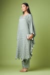 Buy_Aakaar_Grey Cotton Jacquard Woven Stripe V Neck Kaftan And Pant Set 