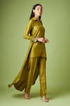 Aakaar_Green Silk Sequins Shawl Neck Asymmetric Tunic And Pant Set_Online_at_Aza_Fashions