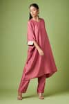 Aakaar_Pink Cotton, Silk Sequins V-neck Kaftan And Pant Set _Online_at_Aza_Fashions