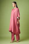 Buy_Aakaar_Pink Cotton, Silk Sequins V-neck Kaftan And Pant Set _Online_at_Aza_Fashions