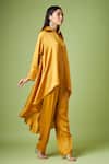 Aakaar_Yellow Silk Embroidery Collared Placement Floral Embellished Tunic Pant Set _Online_at_Aza_Fashions