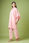 Shop_Aakaar_Pink Moss Crepe Embellished Sequin Shirt Collar Balloon Sleeve Kaftan And Pant Set _Online_at_Aza_Fashions