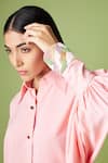 Aakaar_Pink Moss Crepe Embellished Sequin Shirt Collar Balloon Sleeve Kaftan And Pant Set _at_Aza_Fashions