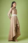 Buy_Aakaar_Beige Cotton Silk Embellished Pearl Collared Neck Draped Tunic And Pant Set _Online_at_Aza_Fashions