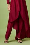 Aakaar_Maroon Cotton Silk Embellished Bead Shawl Collar Floral Blazer And Pant Set _at_Aza_Fashions