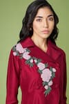 Shop_Aakaar_Maroon Cotton Silk Embellished Bead Shawl Collar Floral Blazer And Pant Set _Online_at_Aza_Fashions