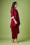 Aakaar_Maroon Cotton Silk Embellished Sequin V Neck Tunic And Draped Skirt Set _Online_at_Aza_Fashions