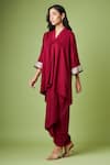 Buy_Aakaar_Maroon Cotton Silk Embellished Sequin V Neck Tunic And Draped Skirt Set _Online_at_Aza_Fashions