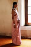 Archana Jaju_Pink Handwoven Cotton Hand Painted And Lucknowi Chikankari Saree With Blouse _at_Aza_Fashions