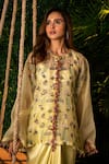 Shop_Pallavi Poddar_Yellow Organza Embroidery Thread And Pearls Round Garland Top & Draped Skirt Set _Online_at_Aza_Fashions