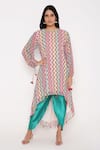 Bha sha_Multi Color Tunic Georgette Printed Chevron Round Venus And Dhoti Pant Set _Online_at_Aza_Fashions