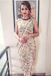 Buy_Nikasha_Grey Round Draped Dhoti Pant Saree With Blouse For Women_at_Aza_Fashions