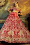 Buy_Pallavi Poddar_Red Silk, Tulle Embroidery, Applique Sweetheart New Tokyo Bridal Lehenga Set _Online_at_Aza_Fashions