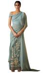 Tarun Tahiliani_Green Pre-draped Embroidered Saree_Online_at_Aza_Fashions