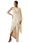 Tarun Tahiliani_Ivory Pre-draped Embroidered Saree Gown_Online_at_Aza_Fashions