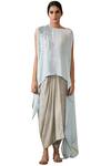 Tarun Tahiliani_Blue Asymmetric Cape_Online_at_Aza_Fashions