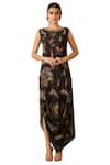 Buy_Tarun Tahiliani_Black Cowl Draped Printed Dress_Online_at_Aza_Fashions