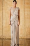 Buy_Tarun Tahiliani_Grey Pre-draped Saree With Blouse_at_Aza_Fashions