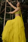 Buy_Richa Jaisinghani Label_Yellow Tulle And Georgette Embroidery Beads & Ruffle Layered Lehenga Set _Online_at_Aza_Fashions