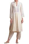 Buy_Sue Mue_Off White Jute Notched Embroidered Kurta Dhoti Set _Online_at_Aza_Fashions