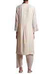 Shop_Sue Mue_Off White Jute Notched Embroidered Kurta Dhoti Set _at_Aza_Fashions