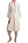 Sue Mue_Off White Jute Notched Embroidered Kurta Dhoti Set _Online_at_Aza_Fashions